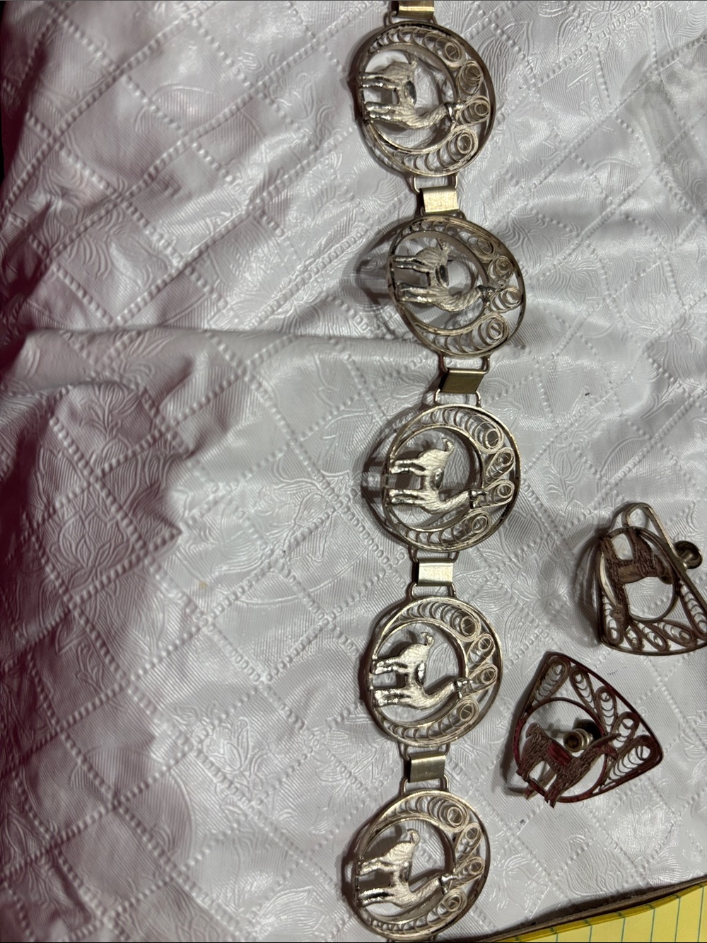 Vintage 925 Silver Filigree  Bracelet/ Earrings with Llamas/Alpacas design